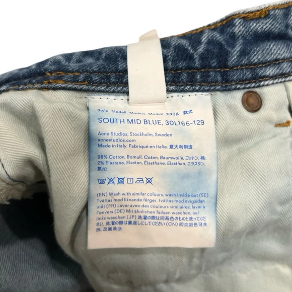 Women's Acne Studio SOUTH MID BLUE Jeans Size 26 Raw Hem Cotton Denim 30L165-129 - Picture 6 of 7